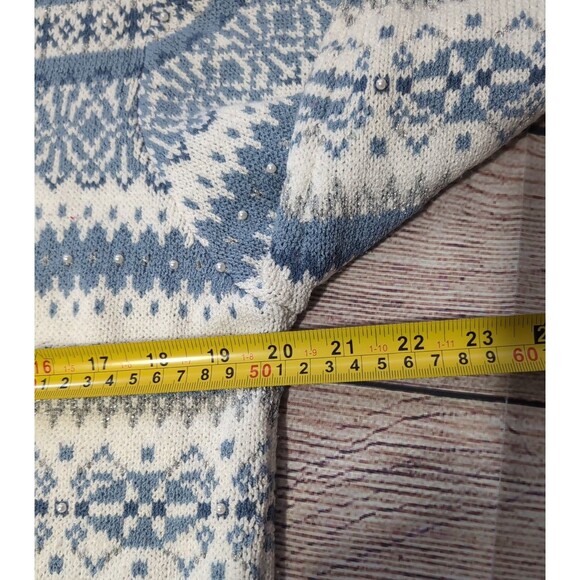 VTG Christopher & Banks Winter Blue White Cardigan Sweater MEDIUM Full Zip - Picture 7 of 16